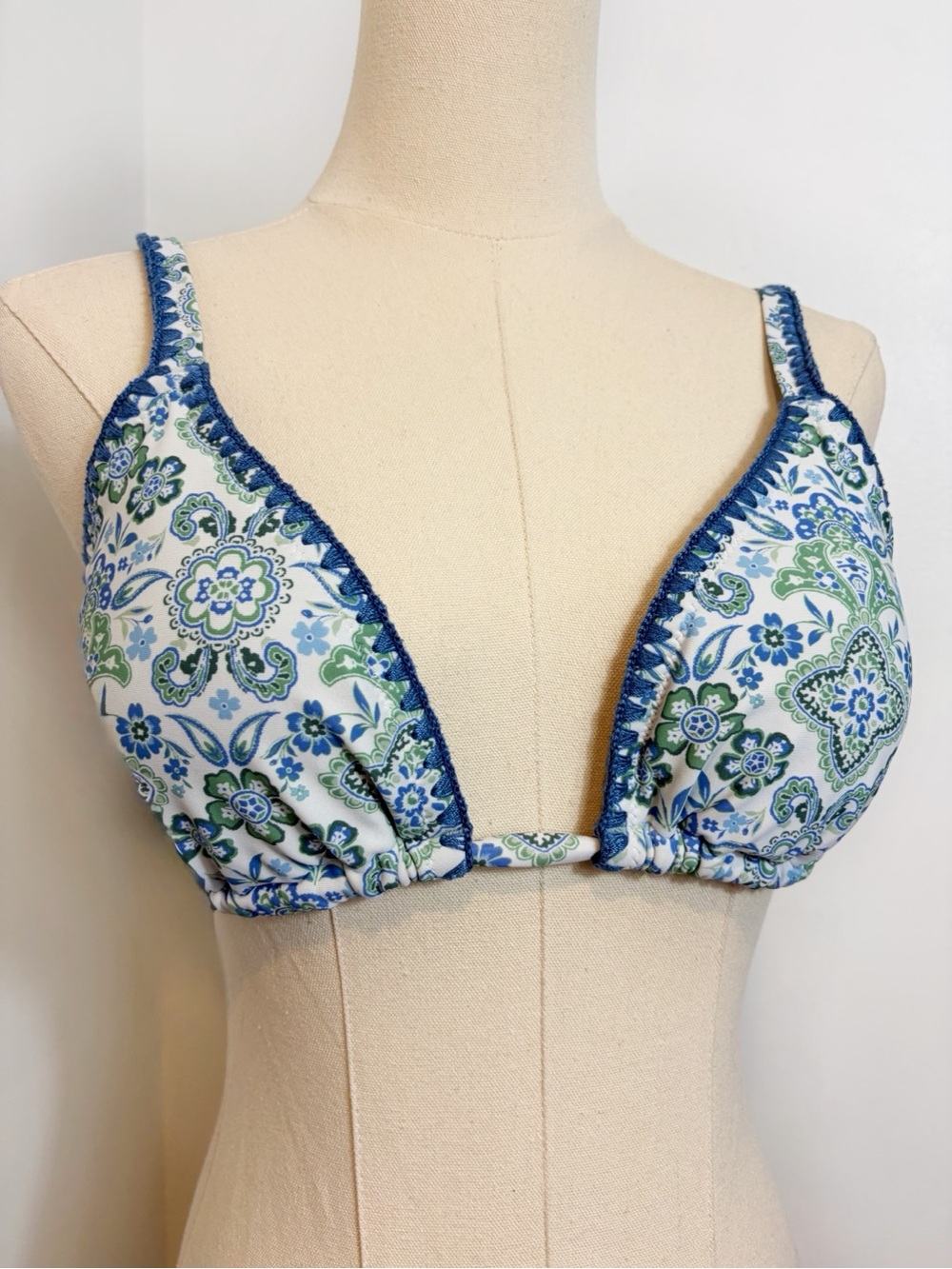 Hollister Embroidered Blue Floral Triangle Bikini Top